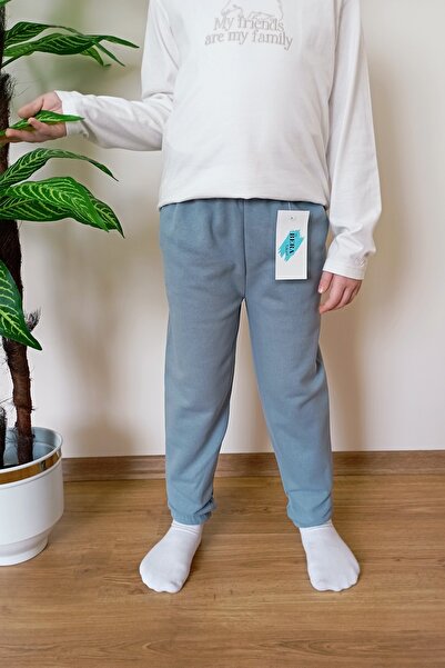 VİP BERA TEKSTİL Çocuk Kozmik Mavi 3 İplik Paçası Lastikli Kışlık Eşofman Altı