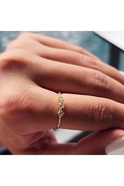 FasekGold Altın Yüzük - 14 Ayar Altın Zirkon Sıra Taşlı Minimal Alyans Yüzük ...