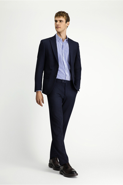 Kiğılı Regular Fit Mono Collar Plain Dobby Double Pants Suit