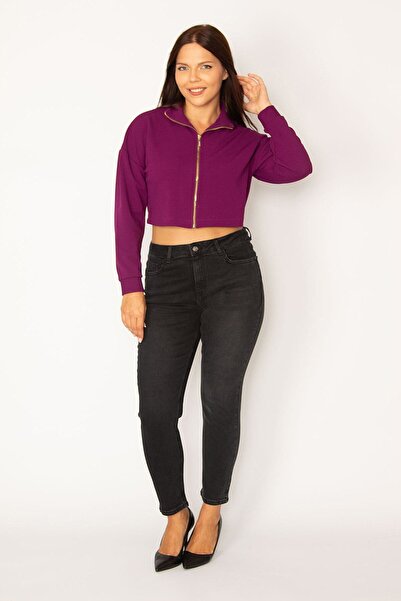 Şans Women's Large Size Anthracite Lycra 5 Pocket Jeans 65n34335