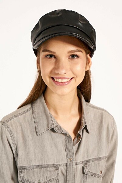 BALIENTE Șapcă din piele neagră Pălărie pentru femei