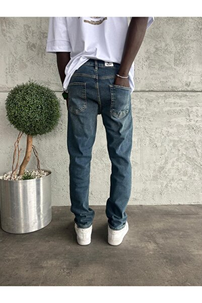 KağanKY Mavi Yıkamalı Likralı Regular Fit Jean
