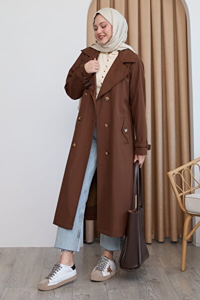 InStyle Καμπαρντίνα με διπλό γιακά με ζώνη με επένδυση Bitter Brown