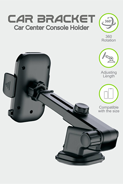 Soffany HY-720 Vantuzlu Araç İçi Telefon Tutucu Siyah, 360 Derece Dönme, Ayarlanabilir Uzunluk