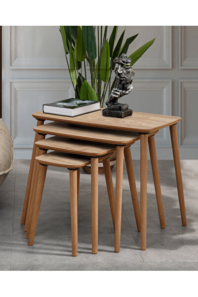 vovvahome Luci 4lü Dörtlü Mdf Ahşap Zigon Sehpa - Meşe