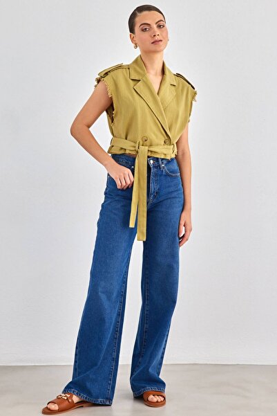 Ravencia Жіночий піджак з кишенями, коміром на ґудзиках і поясом