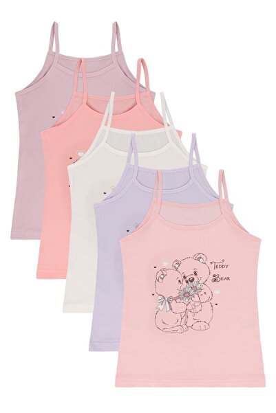 Donella 5'li Renkli Teddy Bear Baskılı Kız Çocuk Atlet - 4371pb20