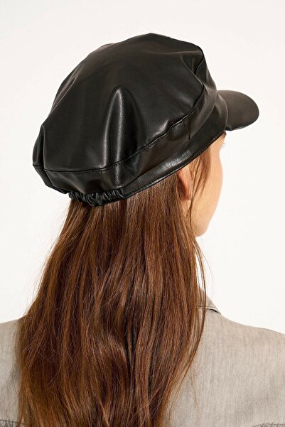 BALIENTE Șapcă din piele neagră Pălărie pentru femei
