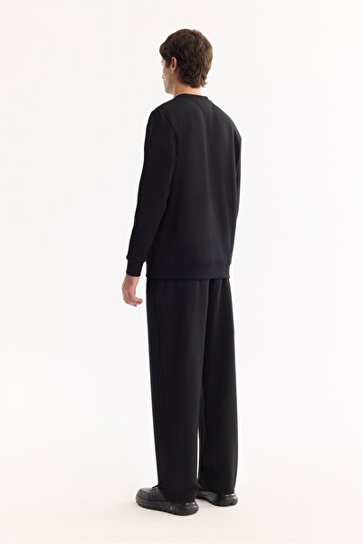 Avva Erkek Siyah Bisiklet Yaka Pamuklu Bi-Stretch Baskılı Regular Fit Sweatshirt A52Y1325