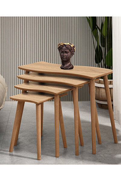 vovvahome SALSA 4LÜ DÖRTLÜ MDF AHŞAP ZİGON SEHPA - MEŞE