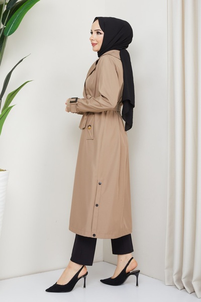 InStyle Μπεζ καμπαρντίνα με διπλό στήθος με φόδρα με ζώνη