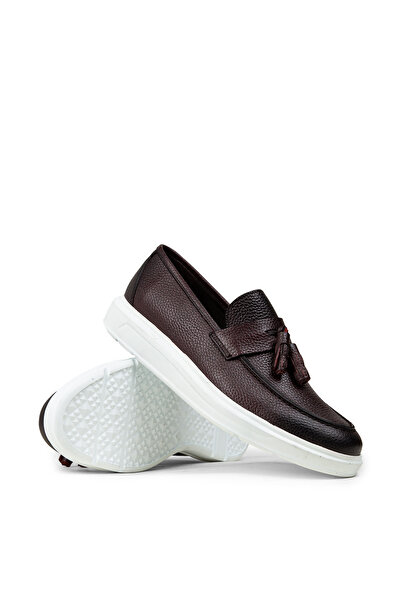 Deery Чоловічі лофери з натуральної шкіри бордового кольору з бахромою