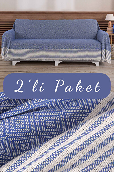 pamore 2’li Kolları Örten Pamuklu 310 Cm Koltuk Kanepe Çekyat Örtüsü Önden Sa...