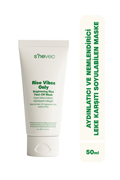 SHE VEC Aydınlatıcı, Leke Karşıtı ve Nemlendirici Soyulabilen Vegan Pirinç Maske 50 ml Rice Vibes Only