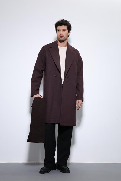 Antioch Καφέ Oversize Διπλόστηθο Ανδρικό Παλτό
