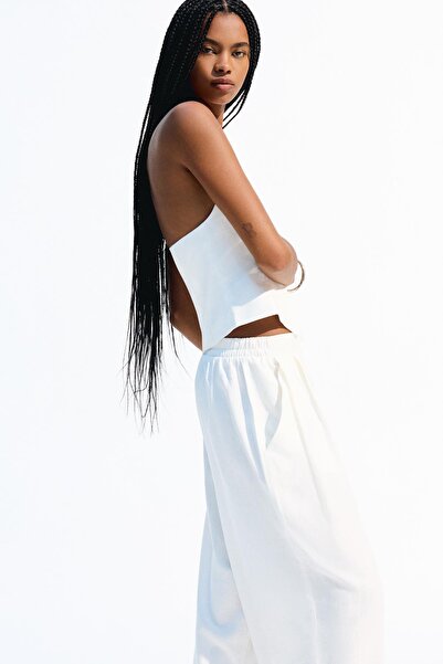 Bershka Linen blend balloon fit trousers with darts