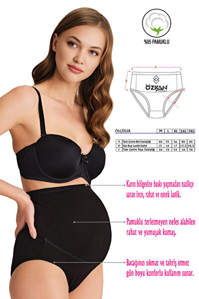 ÖZKAN underwear Özkan 23582 5 Pack Women 2 Black 2 Skin 1 White Mixed Color Cotton Lycra Single Jersey Pregnant Maternity