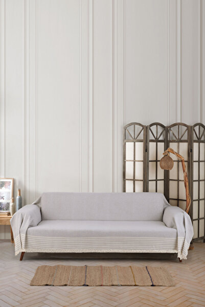 pamore 2’li Kolları Örten Pamuklu 310 Cm Koltuk Kanepe Çekyat Örtüsü Önden Saçaklı Çok Amaçlı Kaymaz