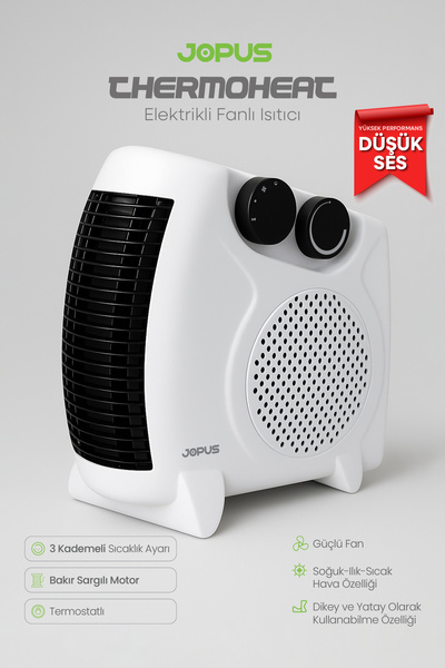 Jopus 2000W Elektrikli Fanlı Isıtıcı, Termostatlı, Sıcak-Soğuk Hızlı Isıtma, 25 m² Alan Kapasitesi