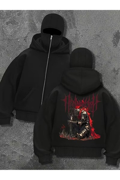LAND MODA Kar Maskeli Ninja Unisex Sweatshirt Hırka 2iplik kalın polar