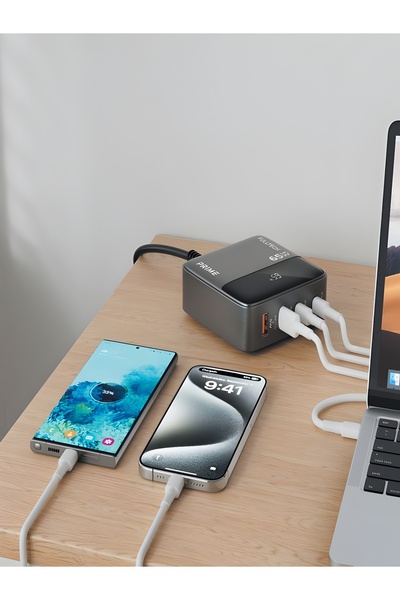 DEANB 65W GAN 3A 4 Portlu 1,5 Metre Uzatma Kablolu USB + Type-C Çoklayıcı Masaüstü Şarj Cihazı