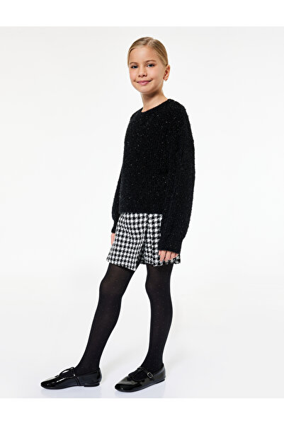 Koton Kaz Ayağı Desenli Beli Lastikli Tüvit Şort Etek