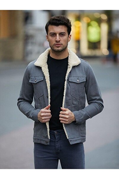comstar Чоловічий трендовий зимовий піджак з хутром всередині, сірий