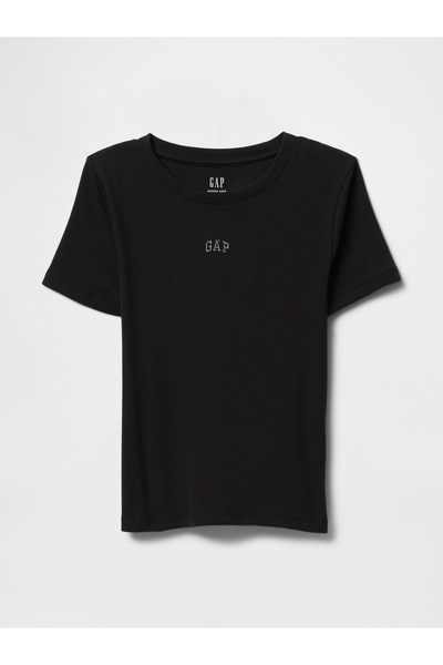 GAP Kadın Siyah Modern Kısa Logo tshirt