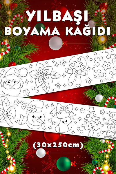 BiWini 2026 Yılbaşı Temalı Dev Boyama Kağıdı 2,5 Metre Rulo Boyama Kağıdı - Çocuk Eğitici Boyama