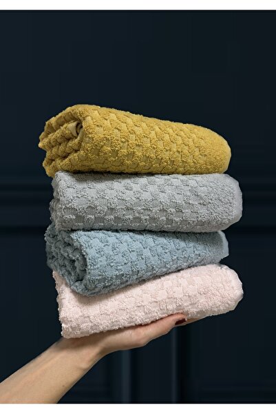 SHAL HOME مجموعة شال قطن 100% مكونة من 4 مناشف لليد والوجه مقاس 50 × 90 سم