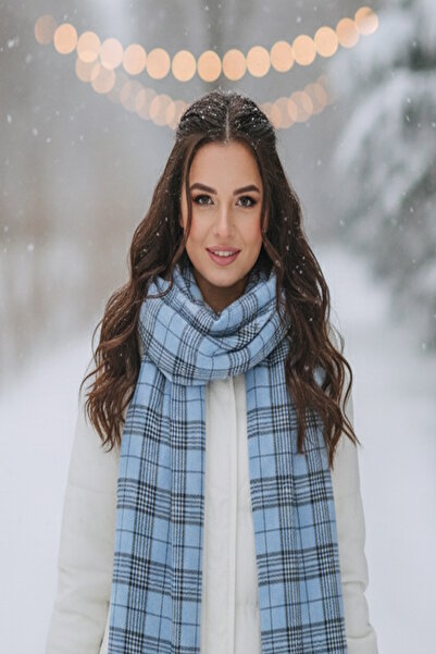 CAŞ DEKORASYON Șal/eșarfă cu model în carouri de culoare albastră