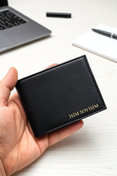 VANİLLA COLLECTİON Deri Cüzdan Kişiye Özel İsim Basklı-9 Kart-Bozuk Para Bölmeli Kelebek Model Siyah Cüzdan