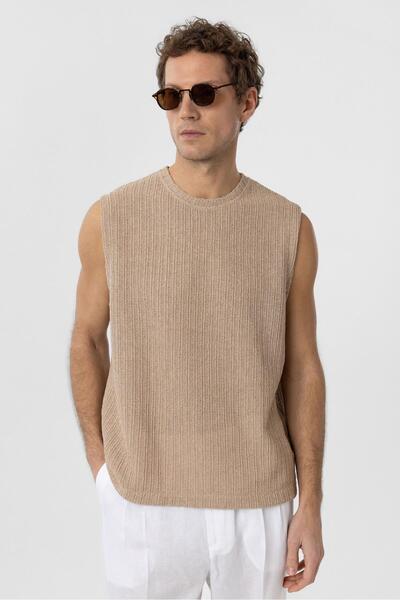 Antioch Beige Textured Men's Tank Top