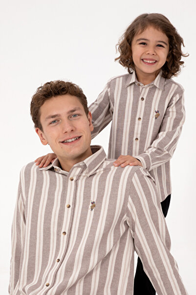 U.S. Polo Assn. Erkek Krem Çizgili Uzun Kollu Kahverengi Gömlek 50316546-VR233