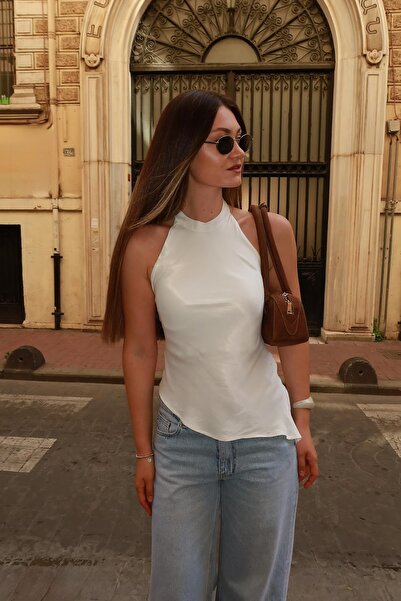 Antioch Ecru Asymmetrical Satin Backless Women's Ball