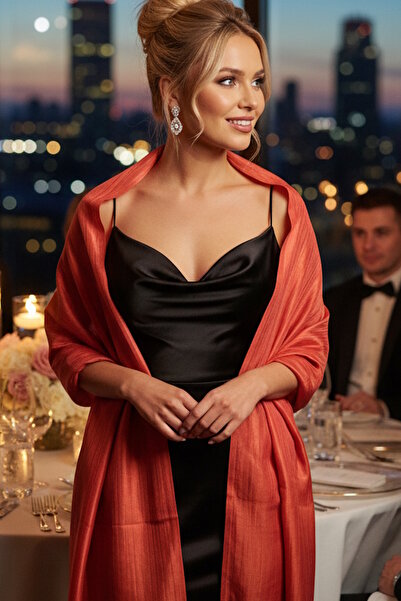 CAŞ DEKORASYON Dark Orange Color Taffeta Shawl