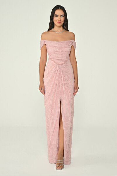 ALFABETA Off-Shoulder Evening Dress with Sequins