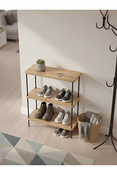 Genel Markalar - 3 raflı metal ayaklı dekoratif kitaplık - yan sehpa - ayakka...