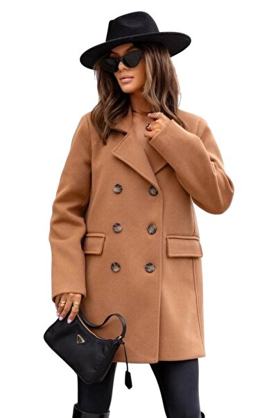 FashionForYou Υφασμάτινο παλτό Adriana, με κουμπιά και διακοσμητικές τσέπες, μπεζ