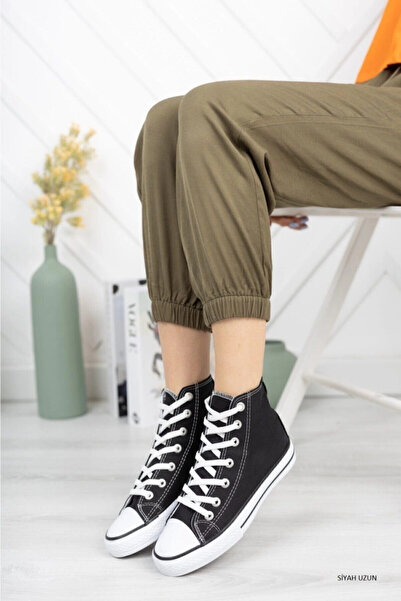 Ymn ayakkabı Siyah Unisex Bağcıklı Keten Bilekli Çocuk Genç Yetişkin Sneaker Günlük Spor Ayakkabı Convers Sneaker