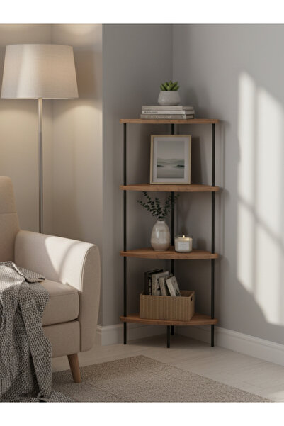Merhaba Mobilya - 4 raflı Oval Köşe Rafı (kitaplık)