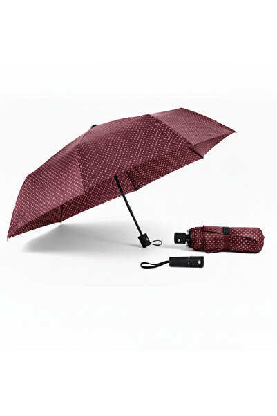 Mazzy Bordo Beyaz Puantiyeli Tam Otomatik Fiber Telli Rüzgara Dayanıklı 8 Tel...