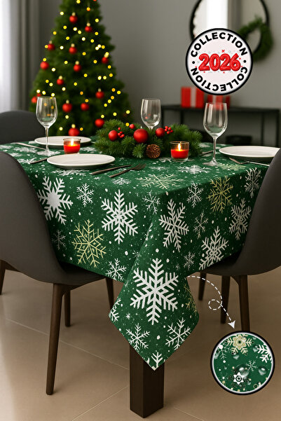 Soft Kare Yılbaşı Temalı Keten Dokulu Sıvı Geçirmez Masa Örtüsü – Şık ve Dayanıklı