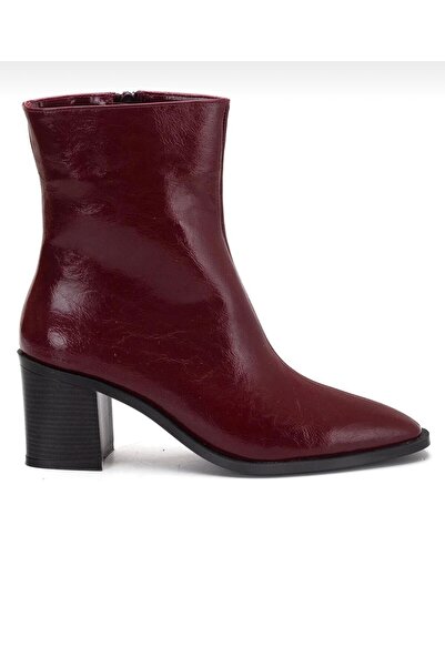 Best Cover Kadın Bordo Kalın Topuklu Fermuarlı Kısa Topuklu Bot