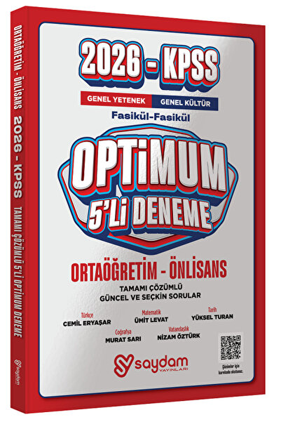 Saydam Yayınları Saydam 2026 KPSS Lise Ortaöğretim Ön Lisans Optimum 5 Deneme...