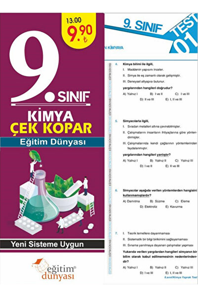 EĞİTİM DÜNYASI YAYINLARI Süper Fiyat Eğitim Dünyası 9. Sınıf Kimya Yaprak Tes...