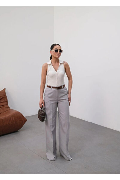 Lady Moss pantaloni palazzo din in, cu curea (curea inclusă)