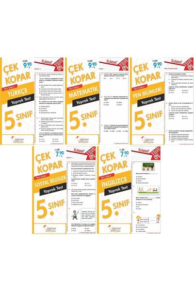 EĞİTİM DÜNYASI YAYINLARI SÜPER FİYAT - Eğitim Dünyası 5. Sınıf Türm Dersler Yaprak Test Çek Kopar 5 li Set Eğitim Dünyası Yay
