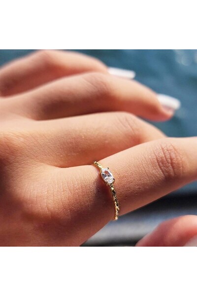FasekGold Gümüş Yüzük - Minimal Oval Swaroski Taşlı Gümüş Yüzük-Oval Taşlı 92...