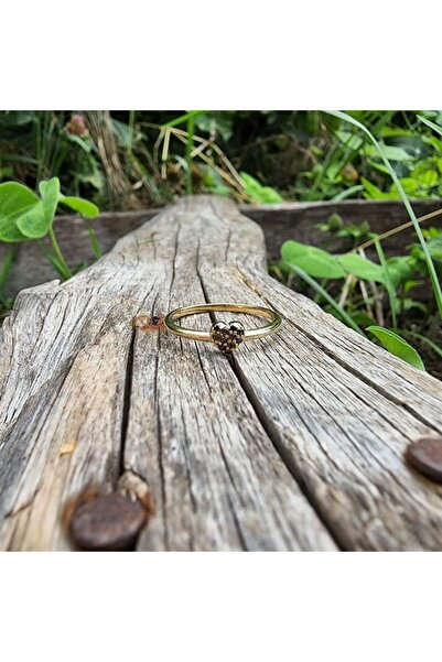 FasekGold Gümüş Yüzük - Love Kalp Şampanya Renkli Minimal Gümüş Yüzük-Hediye Düz Kol Minik Taşlı Gümüş Yüzük